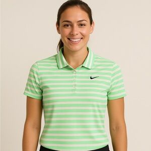Nike Green Striped Women's Top, size medium, mint green and white stripe Dri-Fit